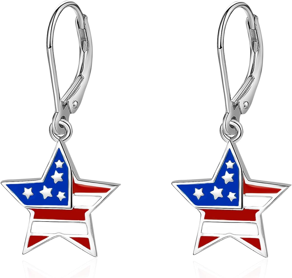 4th of July Earrings for Women 925 Sterling Silver American Flag Dangle Drop Earring Red White Blue Patriotic Star Cross Patriotic USA Holiday Jewelry Independence Day Gifts for Women Girls