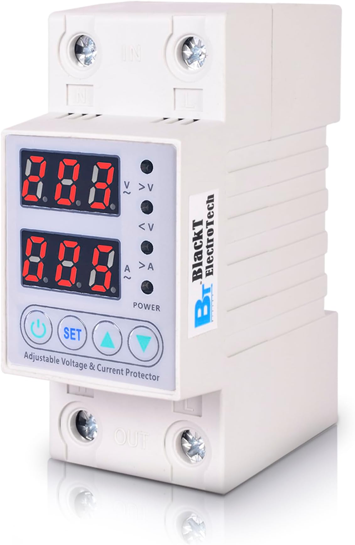 Blackt Electrotech Din Rail 63 Amps 230V Adjustable Over and Under Voltage Protector Relay with Overcurrent Protection Adjustable (BT02VP)