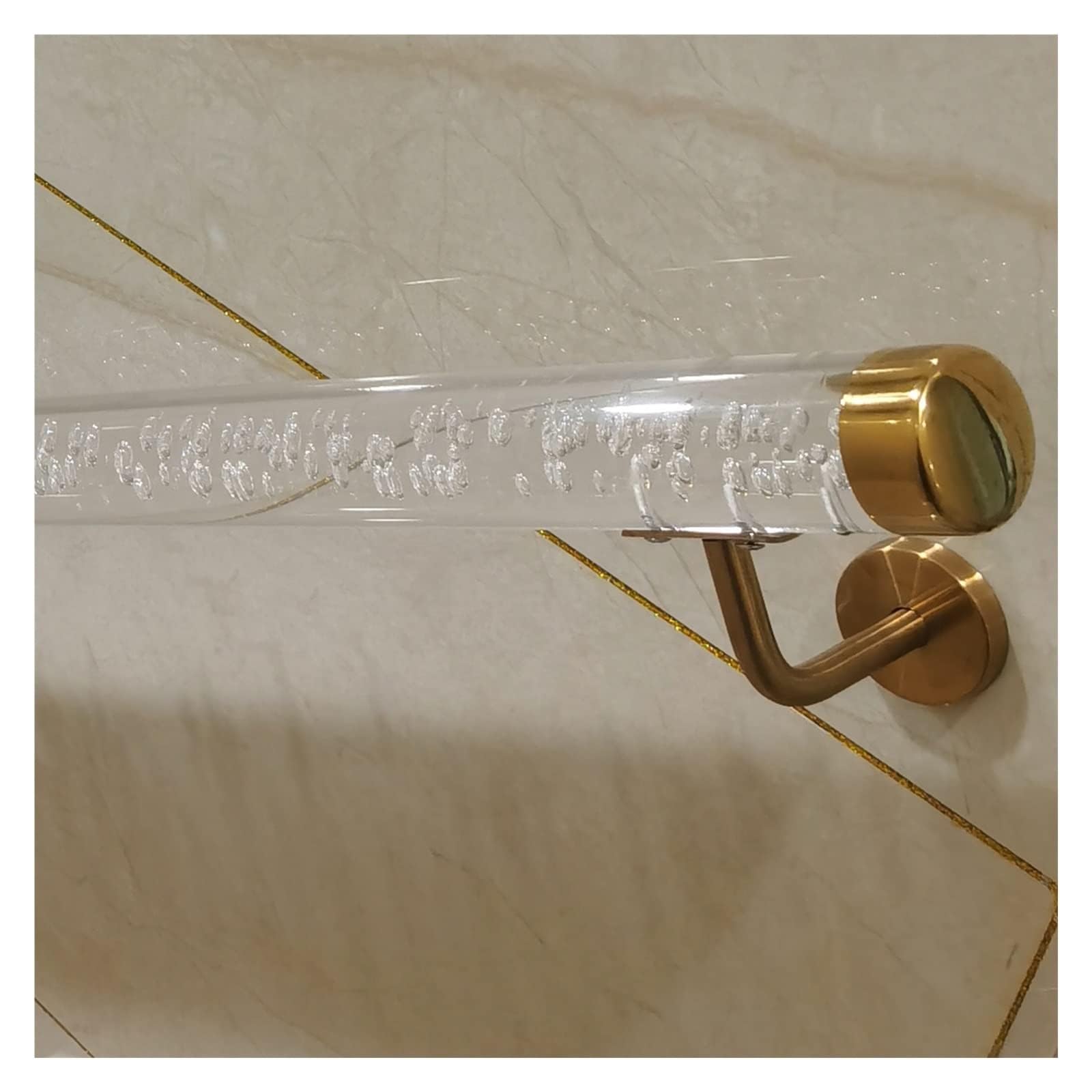 Wdfym Gold Clear Acrylic Handrail For Stairs - 3Ft/4Ft/5Ft/6Ft/10Ft/12Ft/14Ft/20Ft Non-Slip Transparent Crystal Indoor Stair Handrails Complete Kit For Walls(380Cm/12.5Ft)