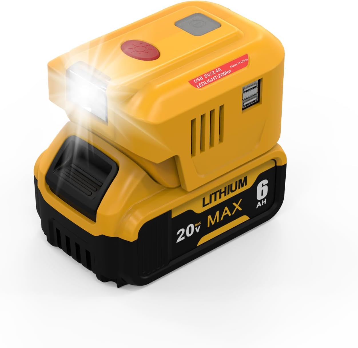 150W Power Inverter Compatible with Dewalt 20V Battery, Portable Power Adapter for Dewalt,DC 20V to AC 110V-120V Portable Power Station with 2 USB & AC Outlet & 200LM LED Light