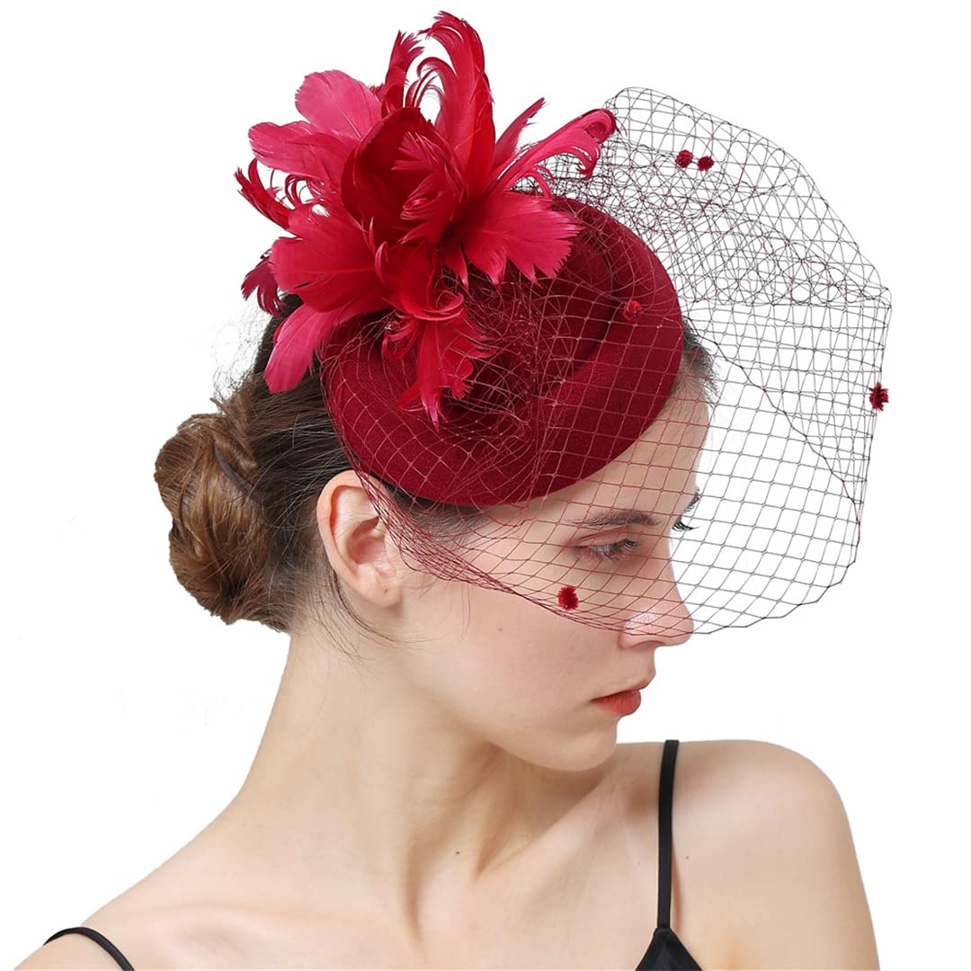 FBHappiness Women Fascinator Veils Hat with Clip Feather Hair Headwear Clip Cocktail Tea Party Hair Accessories ，Cocktail Hats