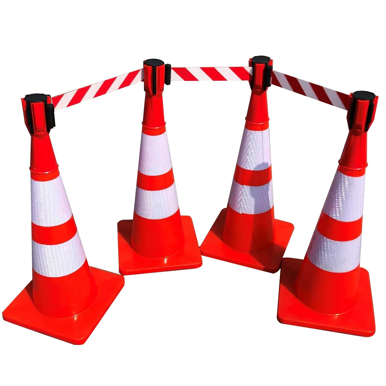 Cono de Señalización, Conos de Advertencia, con Cinta Telescópica, Colores Llamativos, Resistente y Duradero, para Obras y Carreteras (4 Unidades)(70cm/28in)