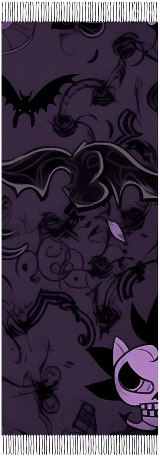 Purple Black Goth Spooky Scarf for Women Men Soft Warm Fashion Blanket Scarves Classic Cashmere Feel Scarf Long Shawl Large Scarves Cold Weather Thick Blanket Scarfs