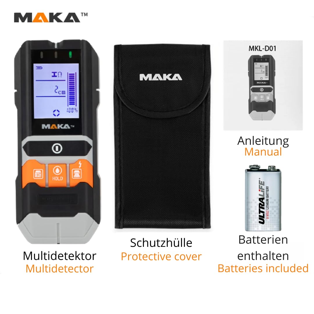 MAKA 5 In 1 Digitale Multidetector - Leidingzoeker - Koper Metaal Hout En Vocht Detectie Vochtmeter