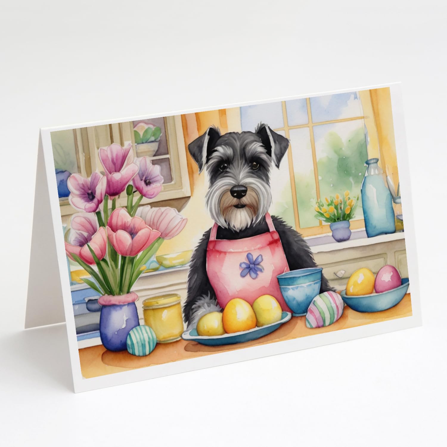Caroline's Treasures DAC6893GCA7P Decorating Easter Schnauzer Greeting Cards Pack of 8 Blank Cards with Envelopes Whimsical A7 Size 5x7 Blank Note Cards