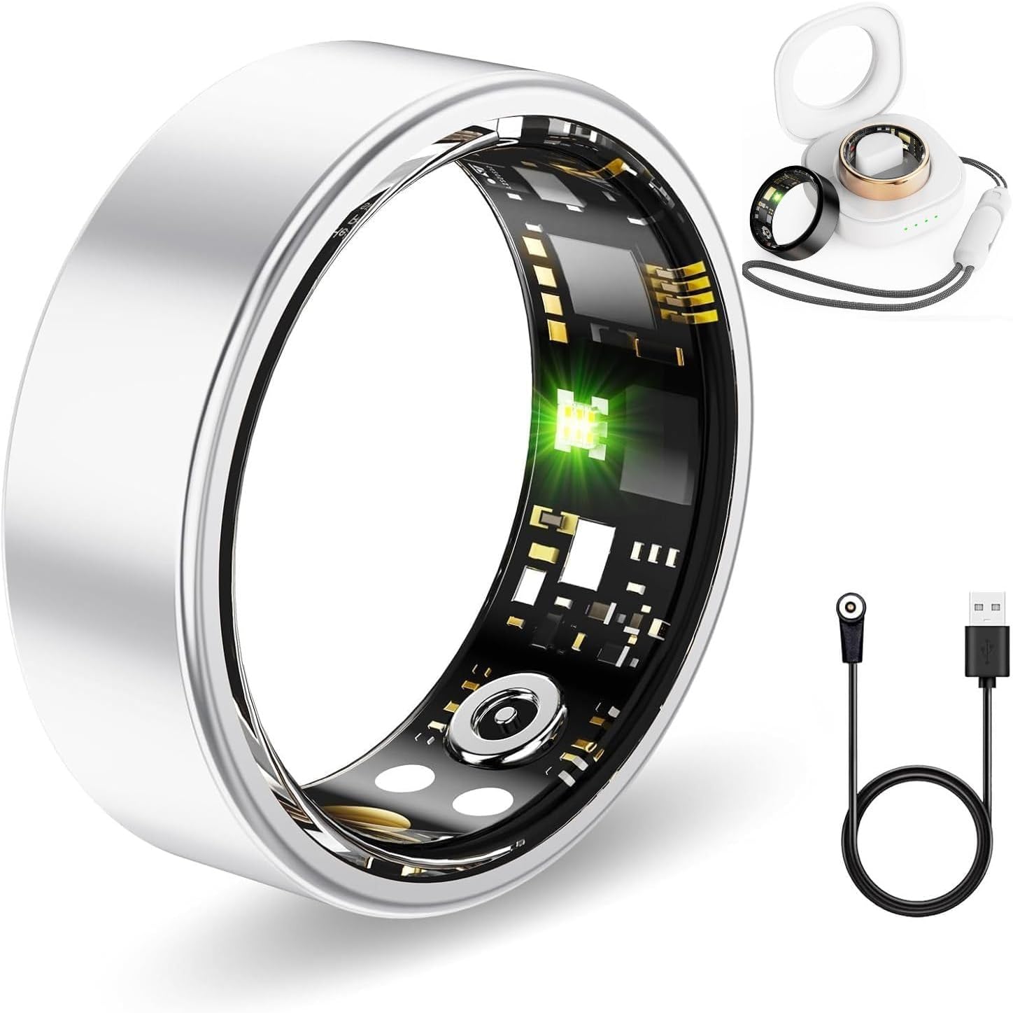 Smart Health Rings for Women Men,Fitness Monitor with Blood Oxygen,Heart Rate,Blood Pressure Tracking,Sleep Tracker,IP68 Waterproof,No Subscription Fee Smart Ring for iphone&Android (Silver, #12)