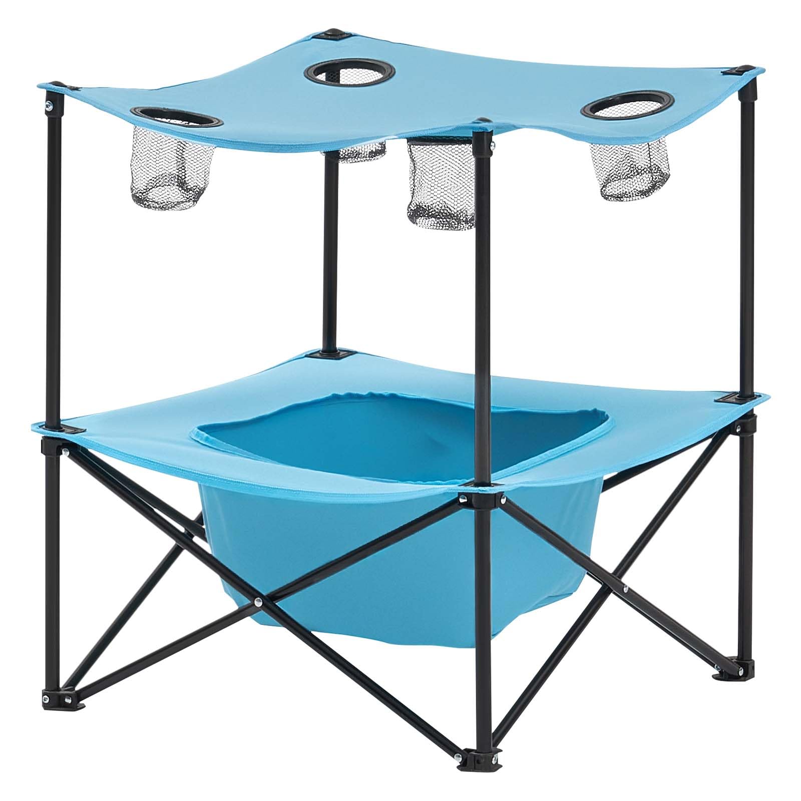 VEVOR Tavolo da Campeggio Pieghevole in Tessuto Oxford 600D Impermeabile, Tavolo da Picnic Portatile e Leggero per Esterni con 4 Portabicchieri e Borsa per Trasporto, per Picnic in Campeggio, Blu