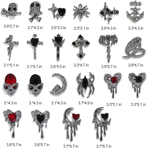 Miniatura 3 de 22 dijes para uñas de Halloween, diamantes de imitación plateados 3D para uñas, dijes de aleación de araña, calavera para decoración de uñas, cruz