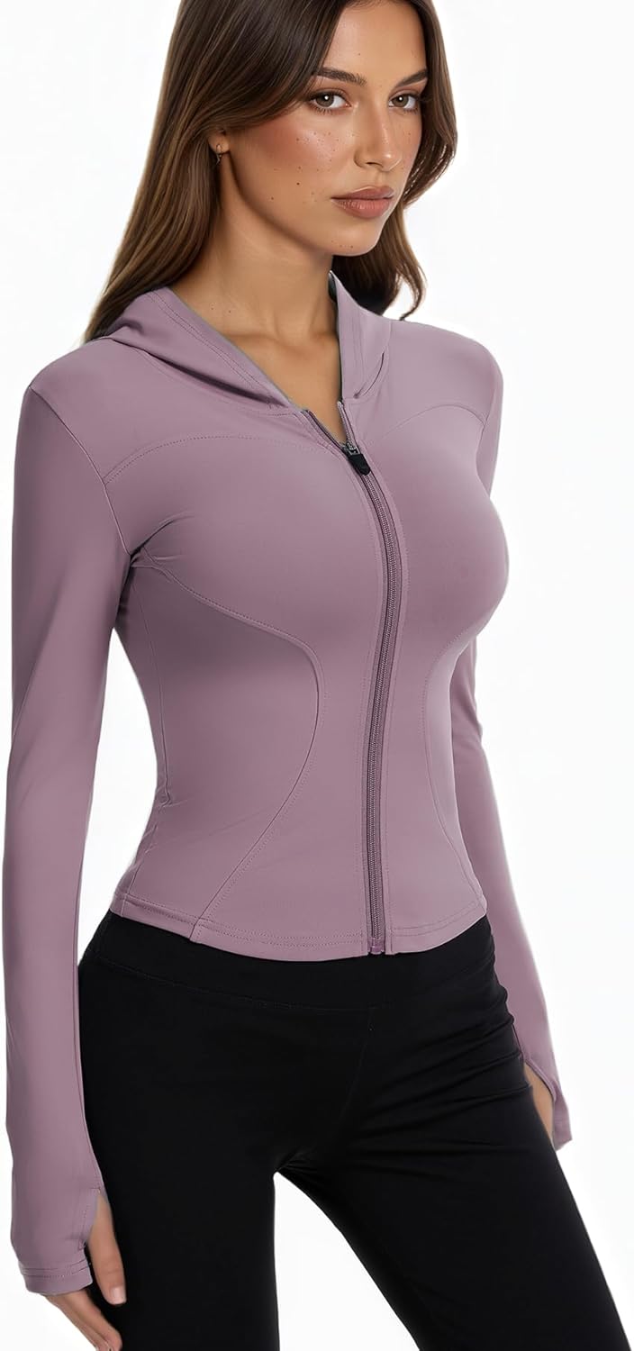 Women Bbl Jackets with Hood Compression Workout Tops Lined or Unlined Lightweight Yoga Gym Jacket with Thumb Hole - Image 5