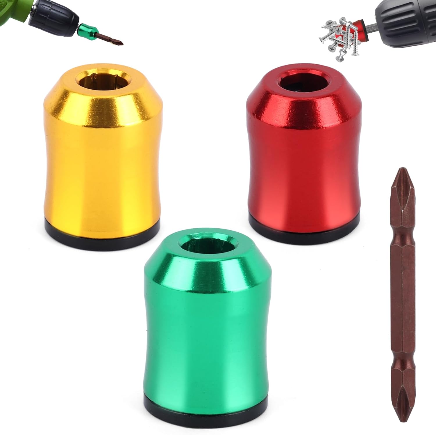 3pcs Strong Magnetic Screw Rings, Upgrade Screwdriver Head Magnetic Ring with Non-Slip Design with Double-Ended Hex Screwdriver Bit Holder for Power Drills Woodworking Mechanics & DIY Repairs