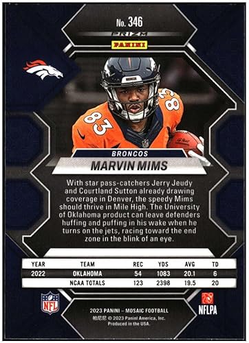 Miniatura 2 de MARVIN MIMS RC 2023 Panini Mosaic Silver #346 ROOKIE NM+-MT NFL Football Broncos