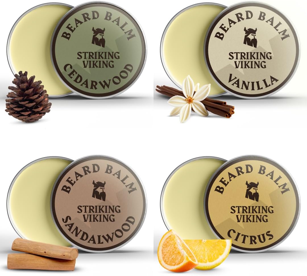Beard Balm for Men - Pack of 4, 1 Oz Tins, Assorted Scents - Hydrating Balm & Moisturizer - Beard Butter Variety Pack