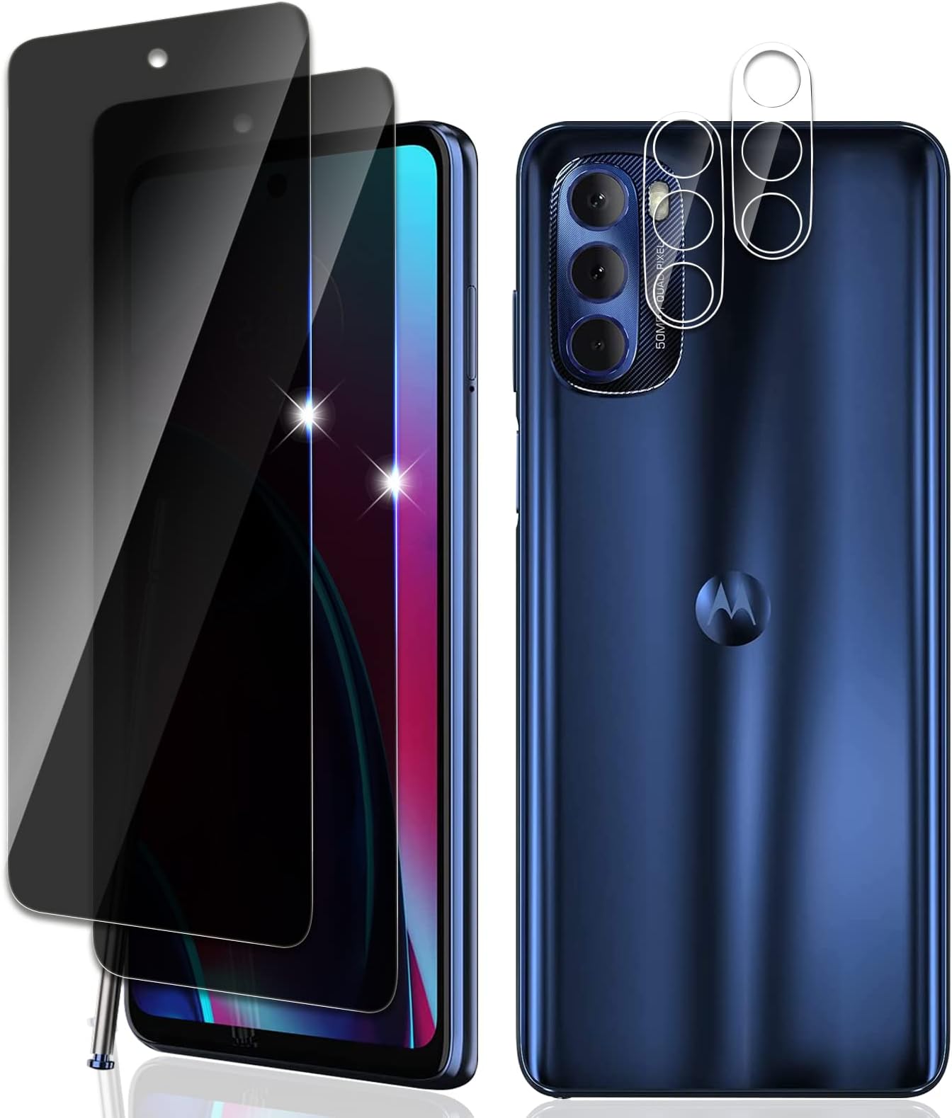 [2+2] 2Pack Privacy Screen Protector for Moto G Stylus 5G 2022, with 2 Packs Camera Lens Protector 2.5D Edge 9H Hardness Tempered Glass Screen Protector Film, [Anti-Scratch] [Bubble Free] Easy Installation Compatible with Moto G Stylus 5G 2022