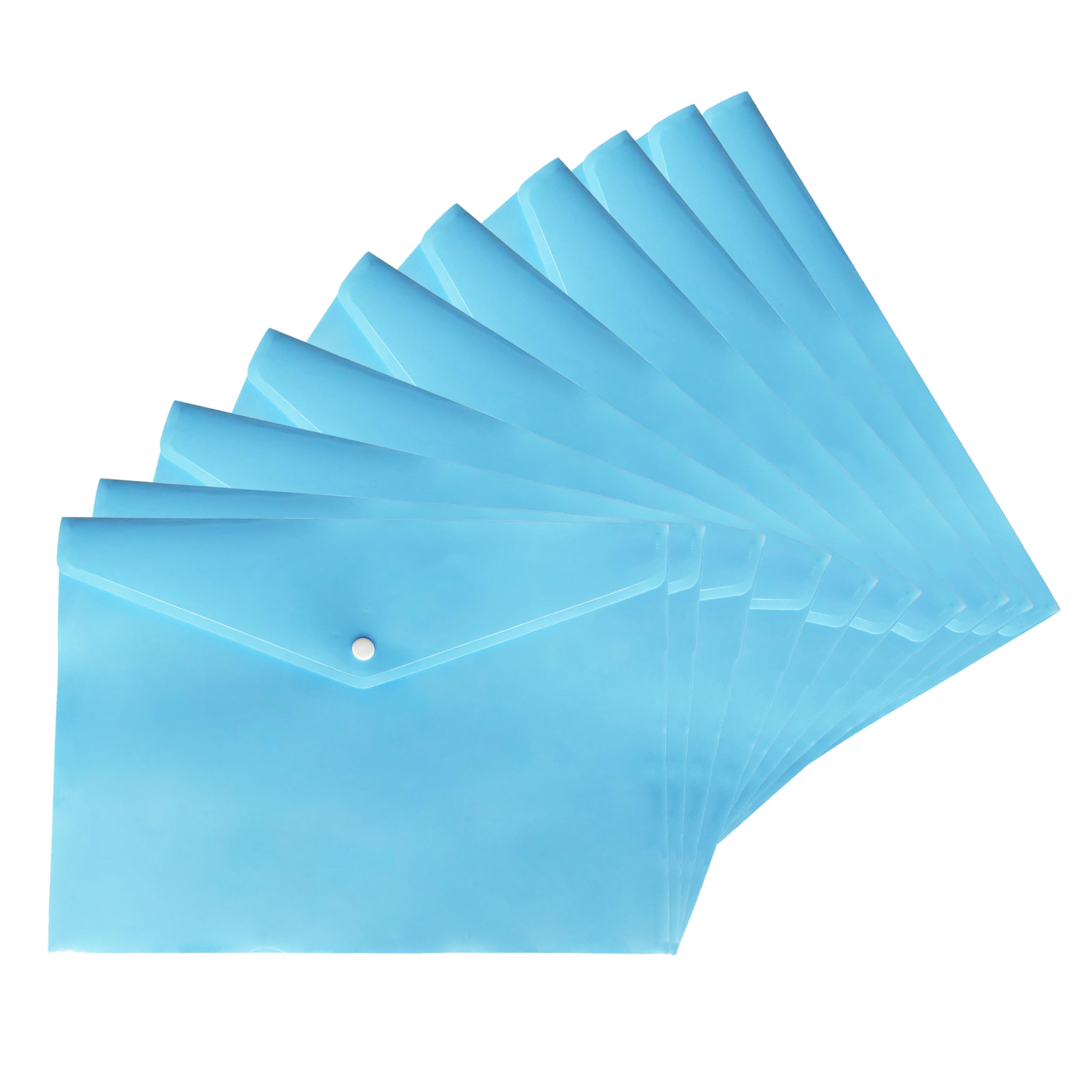 M1SS Pack of 10 Plastic Wallets A4 [33 x 23cm] Waterproof Plastic Folders for Documents Pink Popper Wallet A4 with Snap Button for Home, Office, School and Travel Stationary Paper Filing (Sky Blue)
