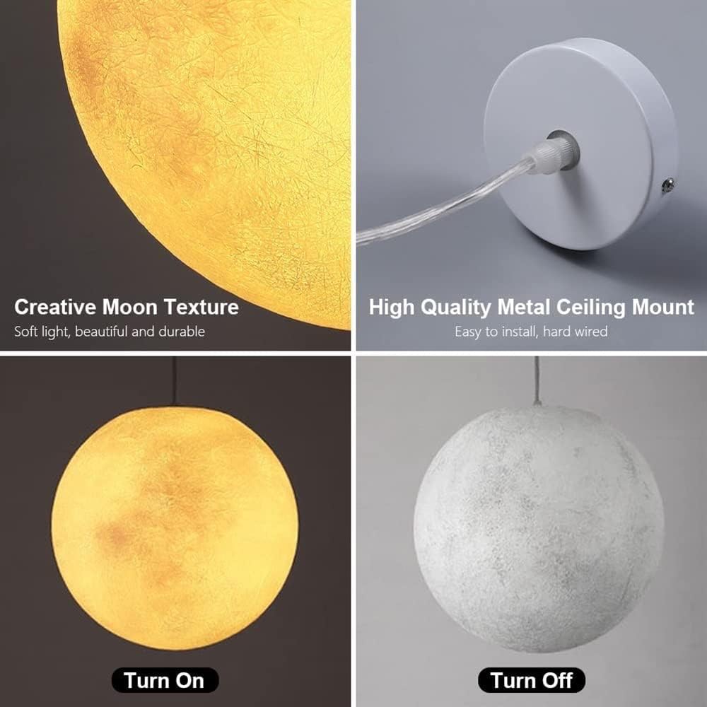 Industrial Pendant Light Creative Moon Resin Pendant Light Outdoor Porch Waterproof Chandelier Planet Moon Lampshade Ceiling Hanging Lamp for Outside Garden Patio Farmhouse Drop Lights ( Size : 25cm/9