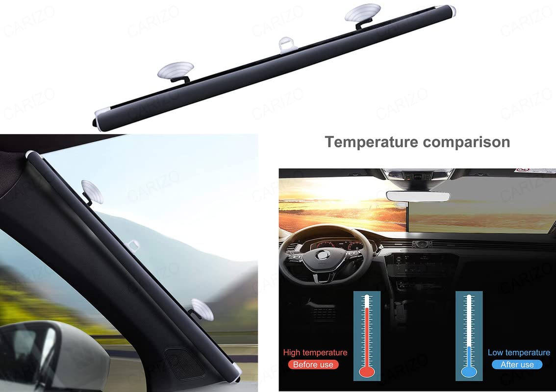 CARIZO Car Front Windshiled Roller Sun Shade, Retractable Sunshade, Locks Sun and Keeps Car Cool, Self-Retracting Design Compatible with Toyota Land Cruiser