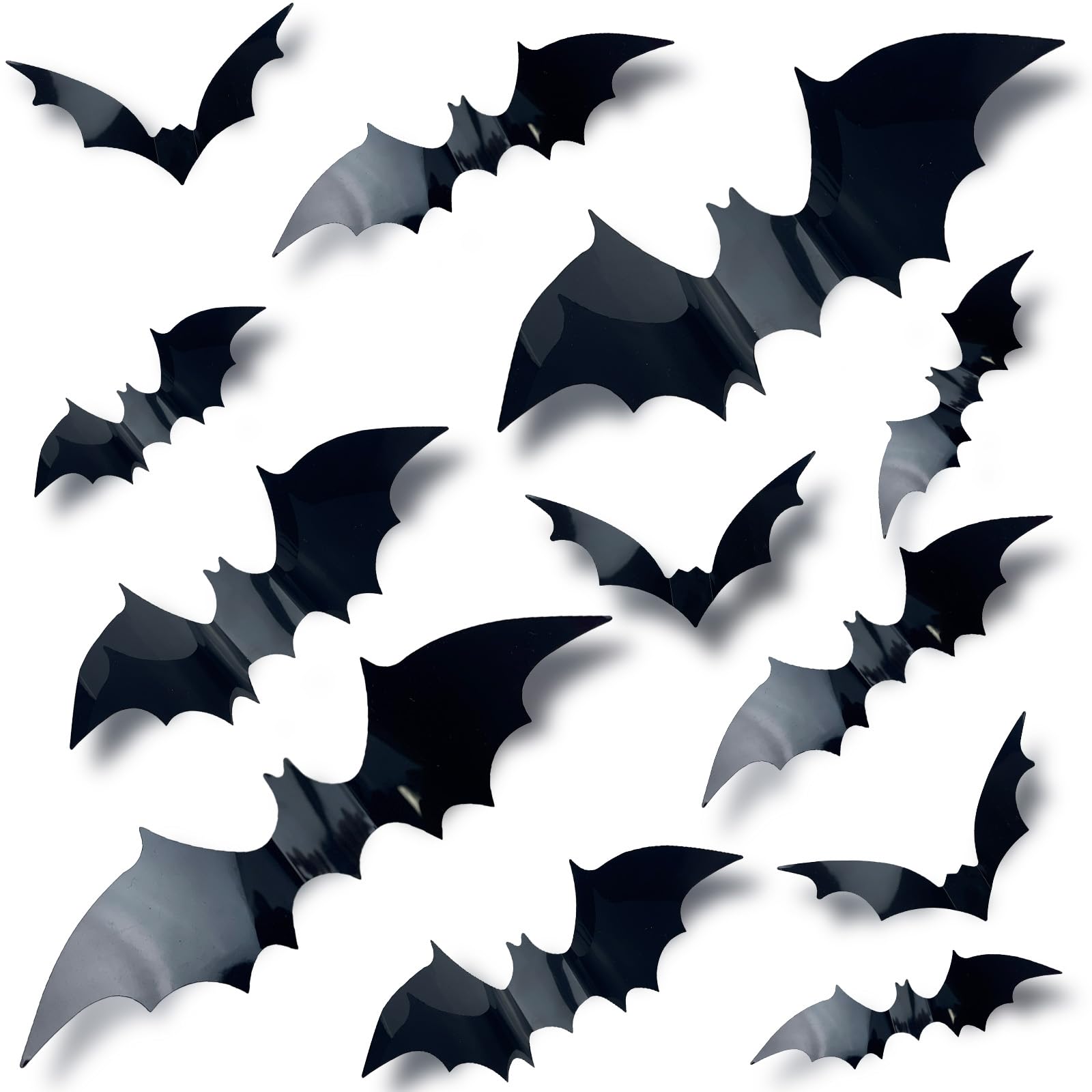 Halloween Decorations, 60PCS 3D Bats Decoration, 4 Different Sizes Realistic PVC Scary Black Bat Sticker for Decorations Indoor Decor, DIY Wall Decal Party Supplies,SB-133