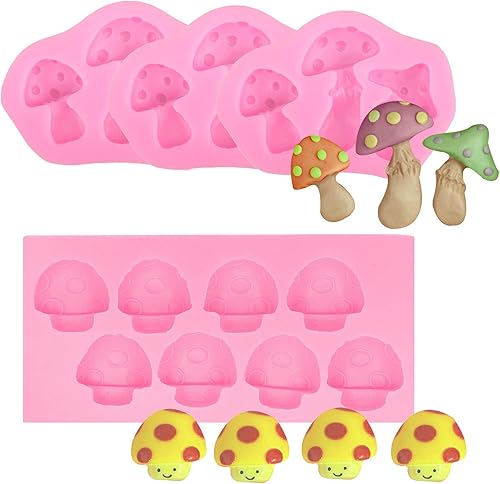 Luckycivia - 4 moldes de silicona en forma de hongo 3D, 2 estilos 3D en forma de hongo dulce y chocolate, kit de fabricación de moldes de silicona