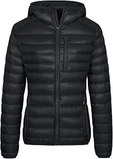 Wantdo Women's Packable Puffer Down Jacket Lightweight Hooded Winter Coats | with Carrying Pouch, Foldable, Slim Fit, Mild Cold Weather Wear, for Hiking Walking Working Travel Dating