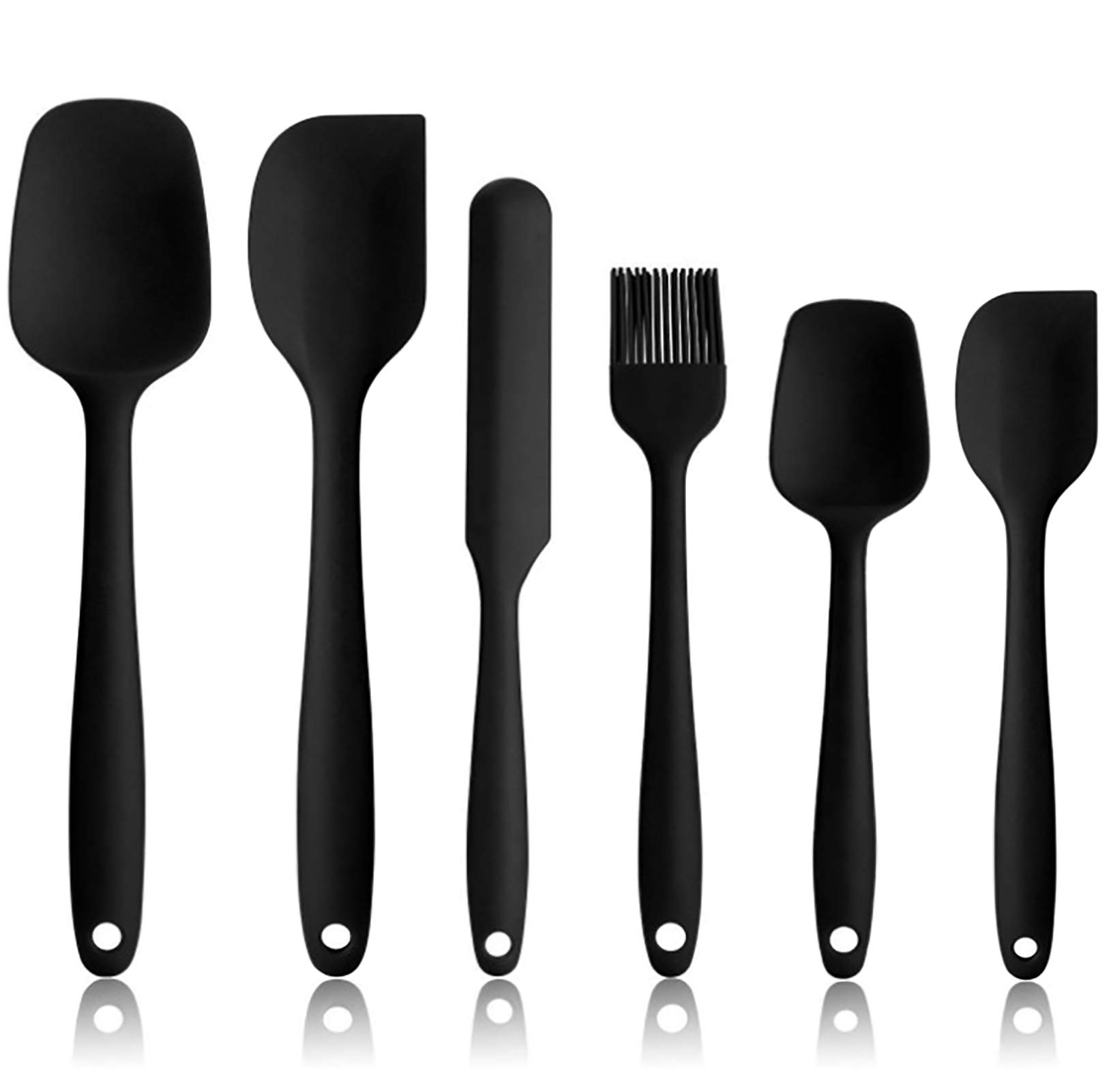 NoChoX Silicone Spatula Set of 6, Spatulas Silicone Heat Resistant, Rubber Spatula, Silicone Kitchen Utensils Set for Cooking, Non-Stick BPA Free Cooking Utensils Set, Black