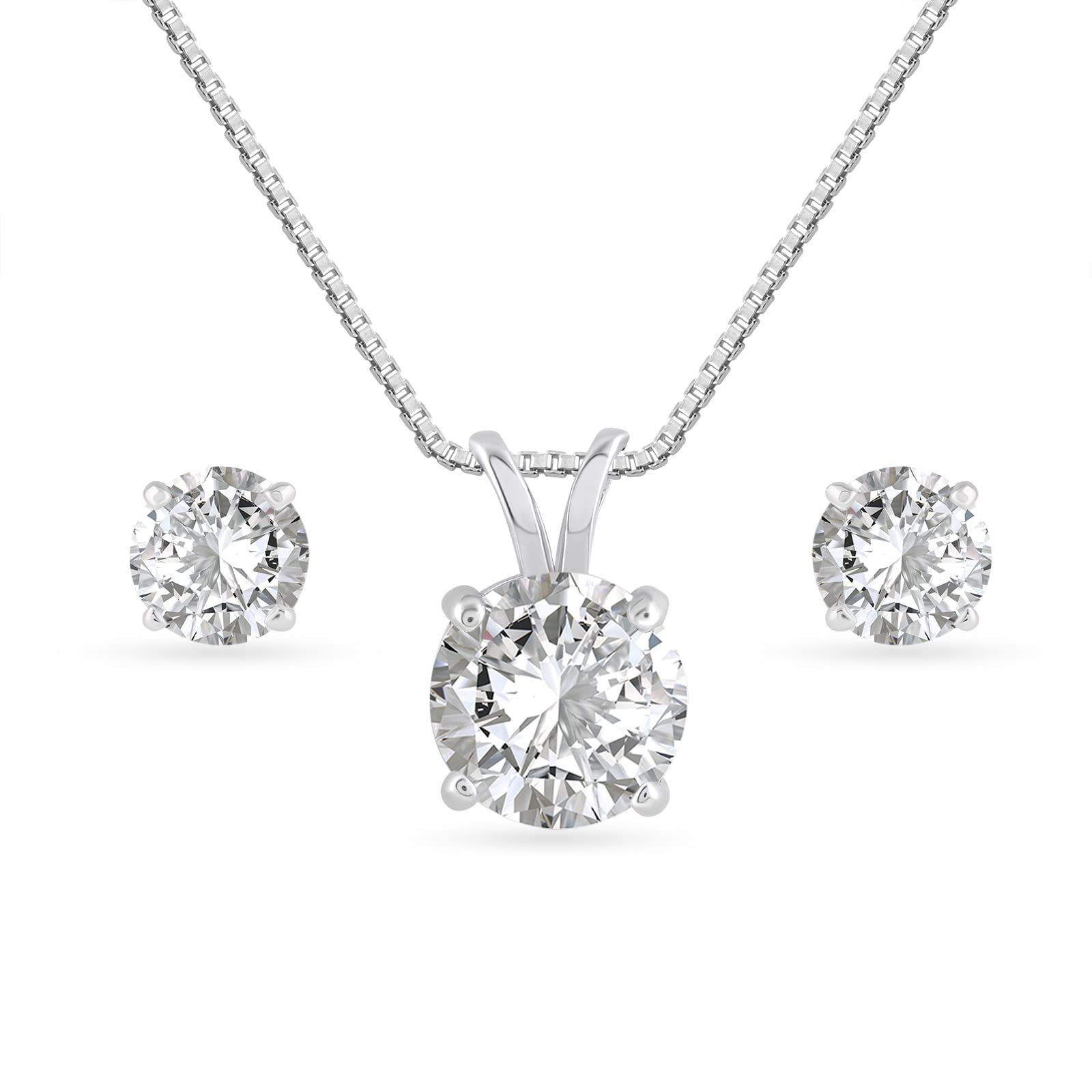 925 Sterling Silver White Quartz Pendant and Earrings Set For Womens