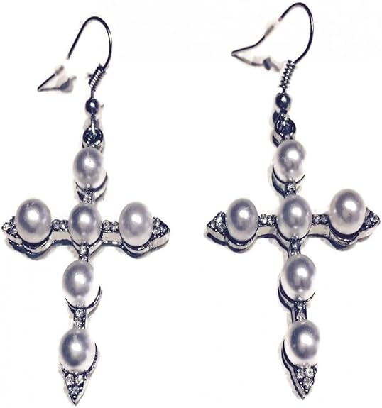 Fashion Jewelry Cross Earrings, Dangle White Simulated