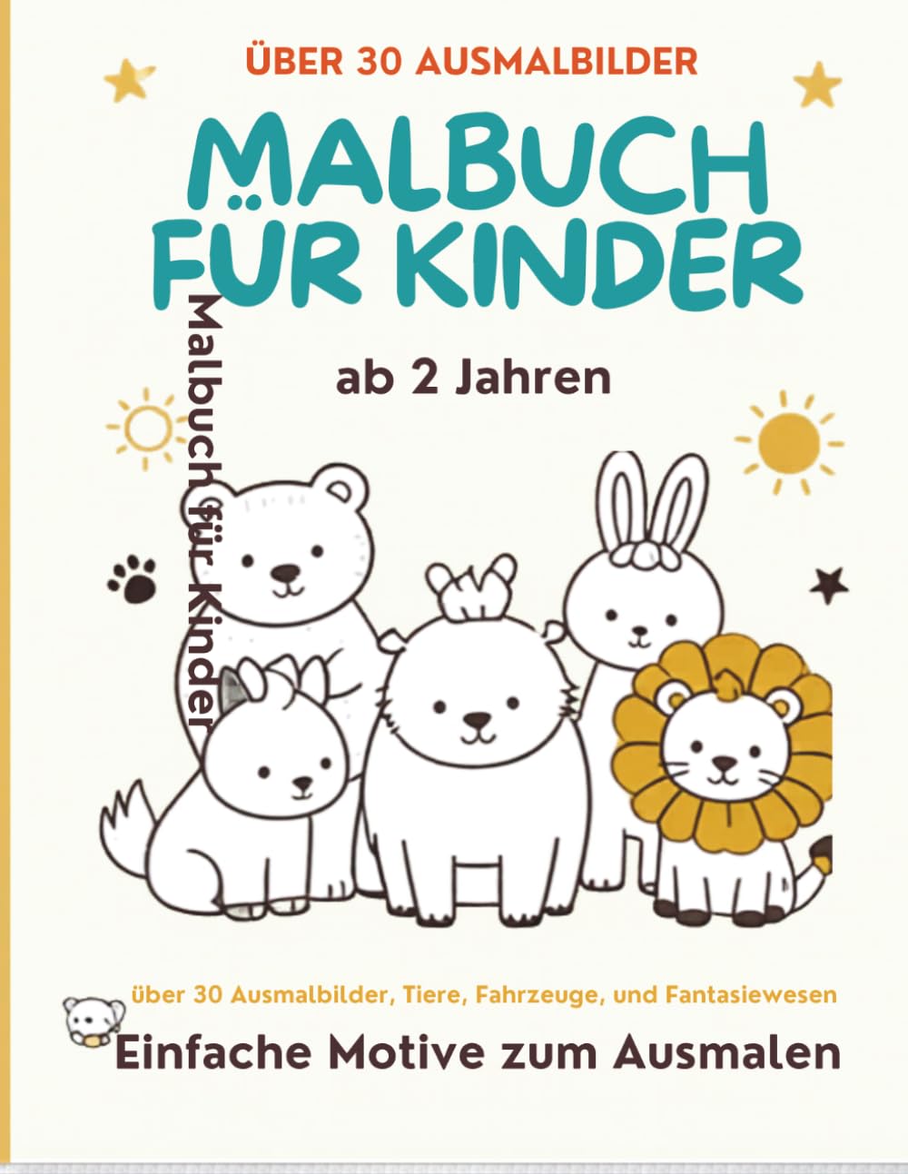 Tier Ausmalbuch für Kinder ab 2 Jahren Tierbabys, Blumen und Autos etc. zum Ausmalen
