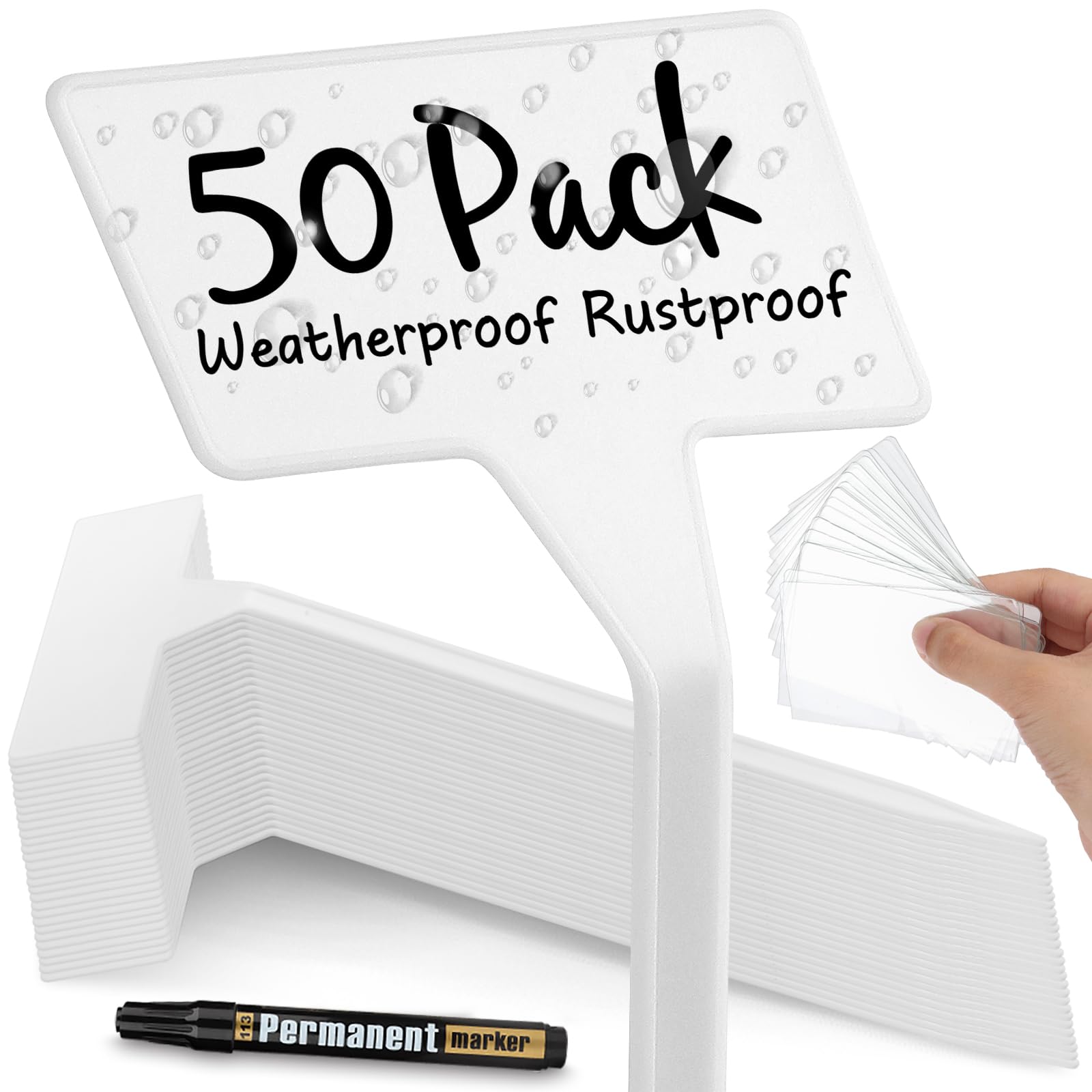 Lot de 50 grandes étiquettes de plantes d'extérieur en plastique imperméable de type T, marqueurs durables, parfaites pour les herbes, les fleurs, les légumes (hauteur : 30 cm)