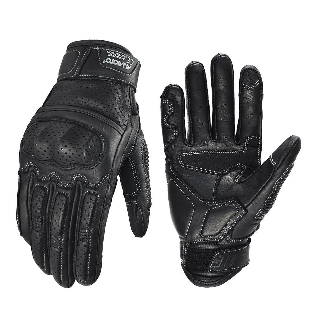 Guanti da moto in pelle compatibili con touch screen da uomo vintage da corsa motocross