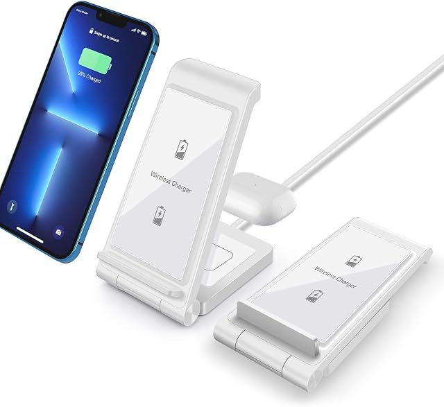 Wireless Charger Foldable Wireless Charging Station 2 in 1 Fast Charger Stand compatible with iPhone 14 13 12 11 Pro max XS XR X/Air pods pro,Samsung Galaxy S22/S21/S20/S10/Note20/Galaxy Buds