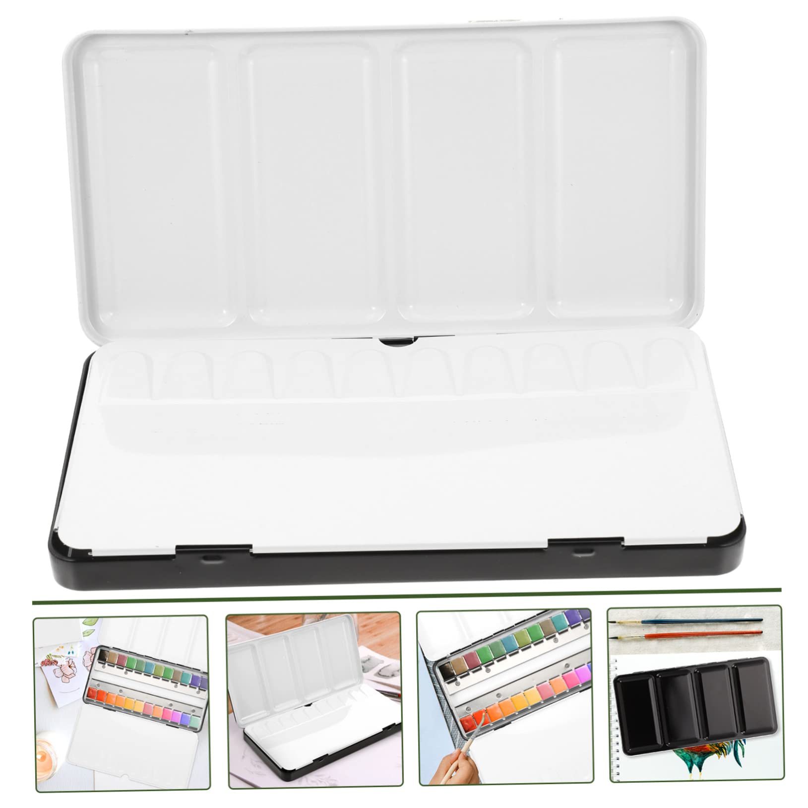 Boîte Métallique Aquarelle Vide 48 Rangements, Légère, Réutilisable, Noire