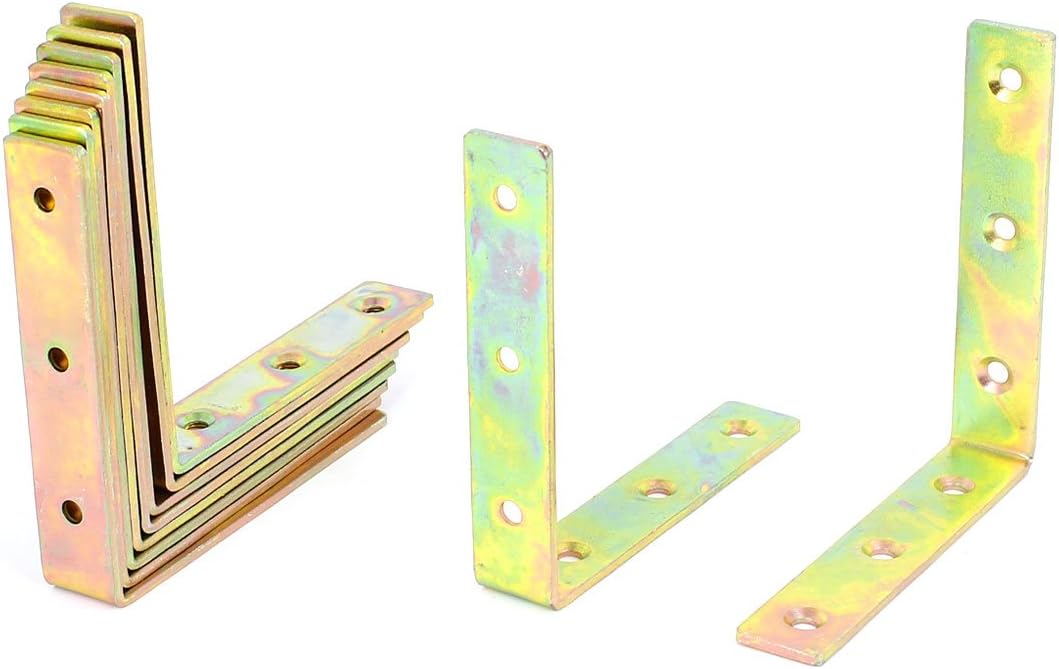 10 Pcs Shelf Brackets & Supports Yellow Zinc L Shape Corner Brace Right Angle Bracket Fastener 100 Brackets x 100mm
