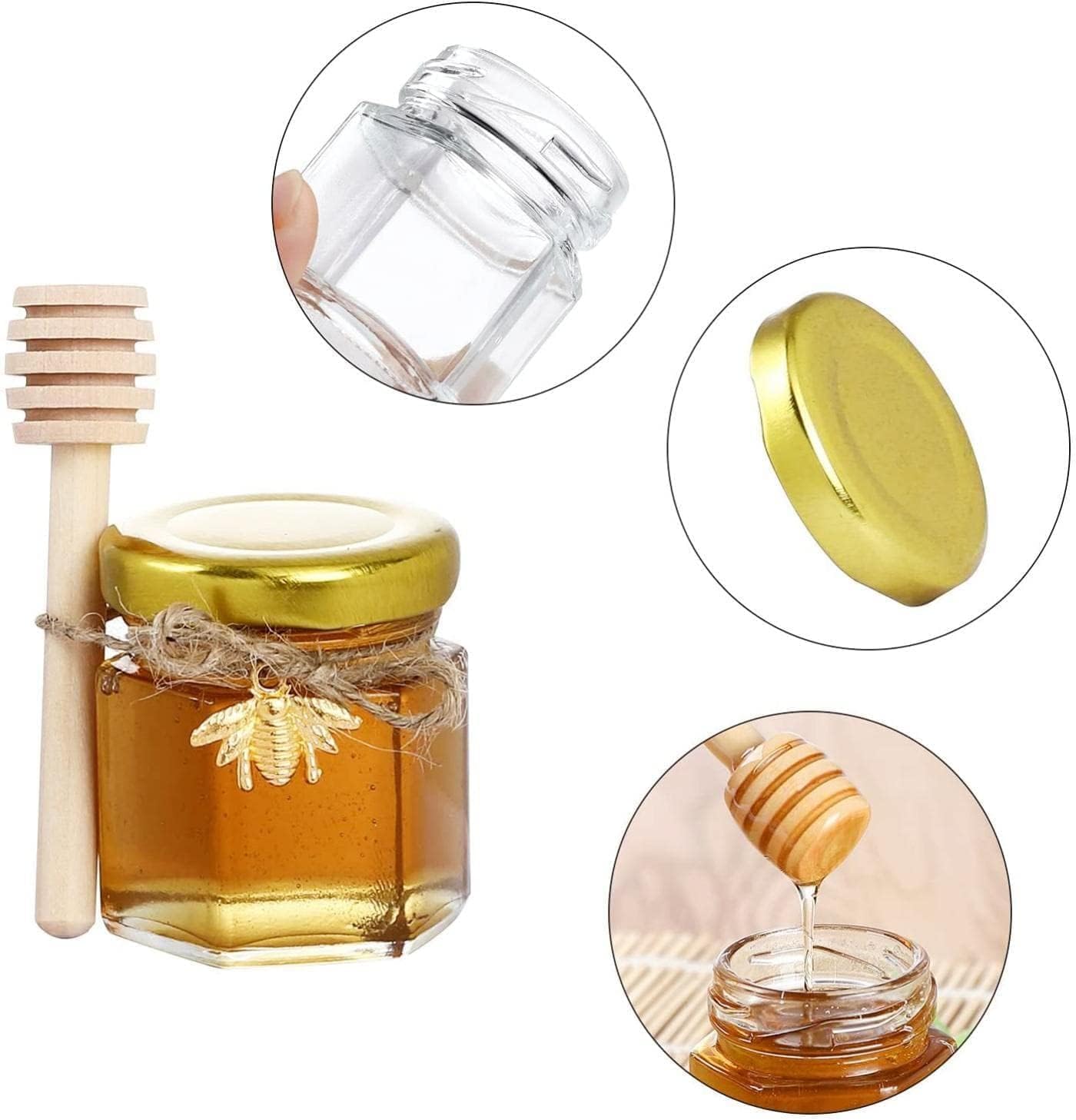 Confezione da 20 barattoli per miele, 45 ml, mini barattoli per marmellata e miele, con cucchiaio per miele, ciondolo a forma di ape, iuta, biglietti di ringraziamento, perfetti per baby