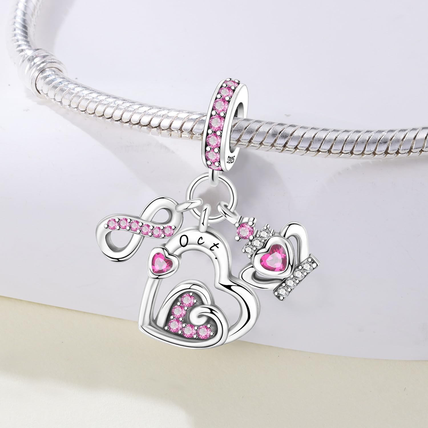 CYCUFF 2 Pack Birthstone Charms 925 Silver Charms for Bracelets Necklace Heart Charm Jewellery Birthday Gift for Women Family Friends - Image 8