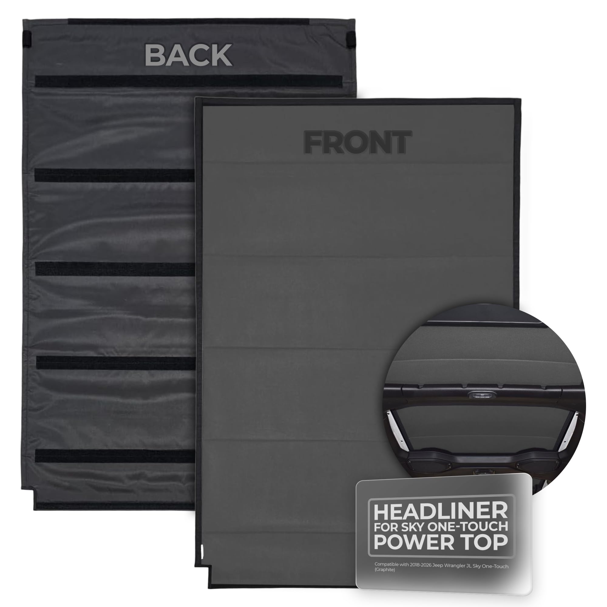 Insulating Headliner Compatible for Jeep Wrangler JL Sky One-Touch Power Top (2018-2026) | Three-Layer Design for Comfort, Noise Reduction & Easy Installation (Graphite)