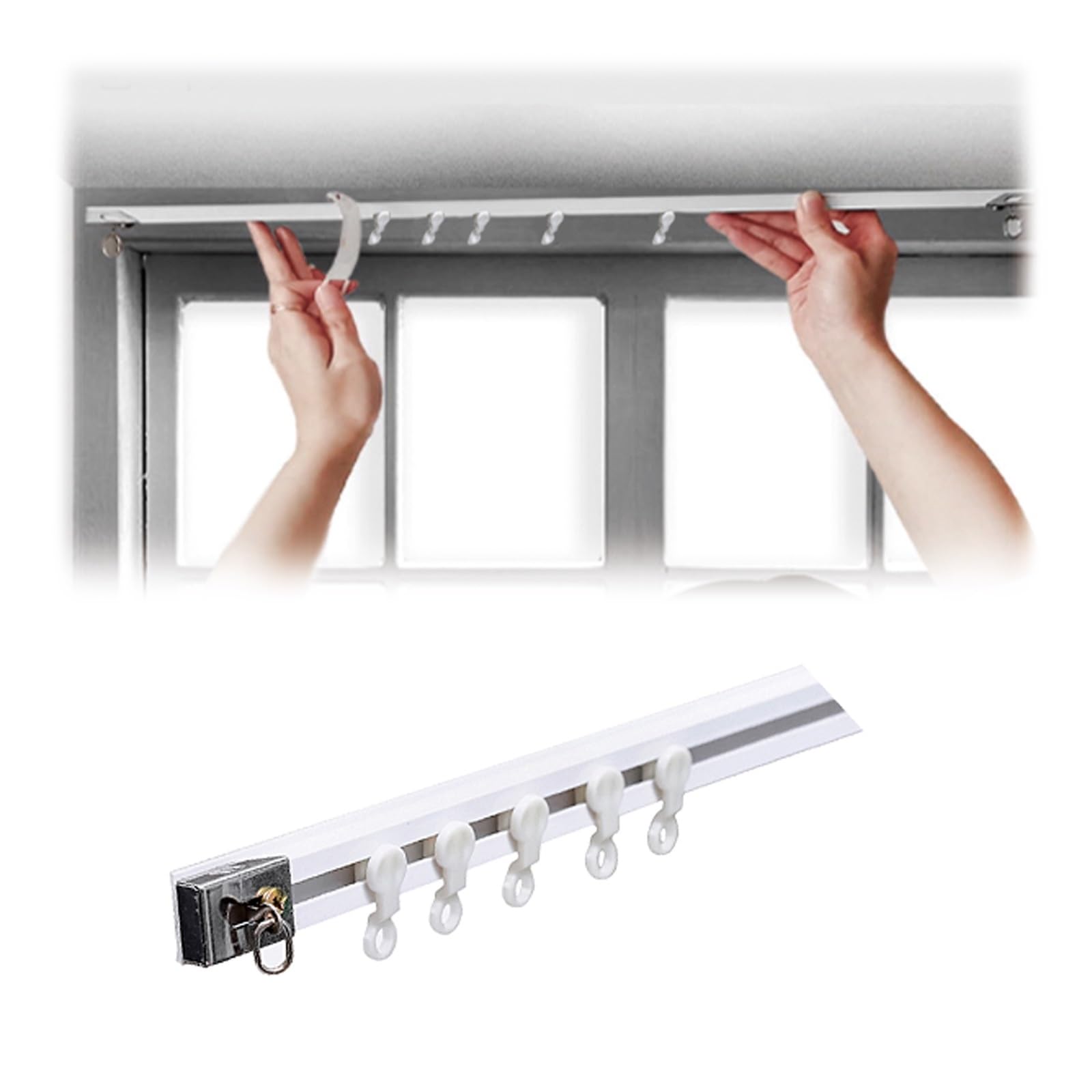 Tringle à rideaux adhésive ultra fine 70 cm-600 cm, sans perçage, pour fenêtres et placards, côté blanc, 600 cm (4 x 150 cm) – Installation facile, design peu encombrant