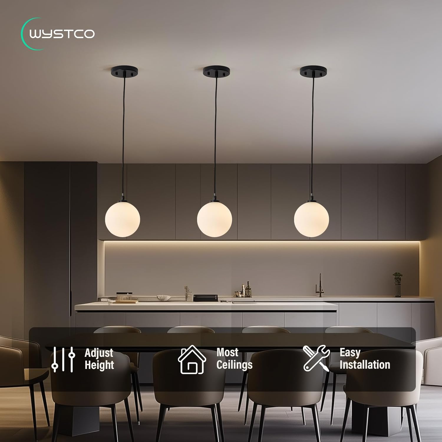 Black Lighting Mid Century Modern Glass Pendant Light,1-Light Large Globe Chandelier Pendant Lighting Brushed Brass Adjustable Ceiling Hanging Lighting Fixture,C001