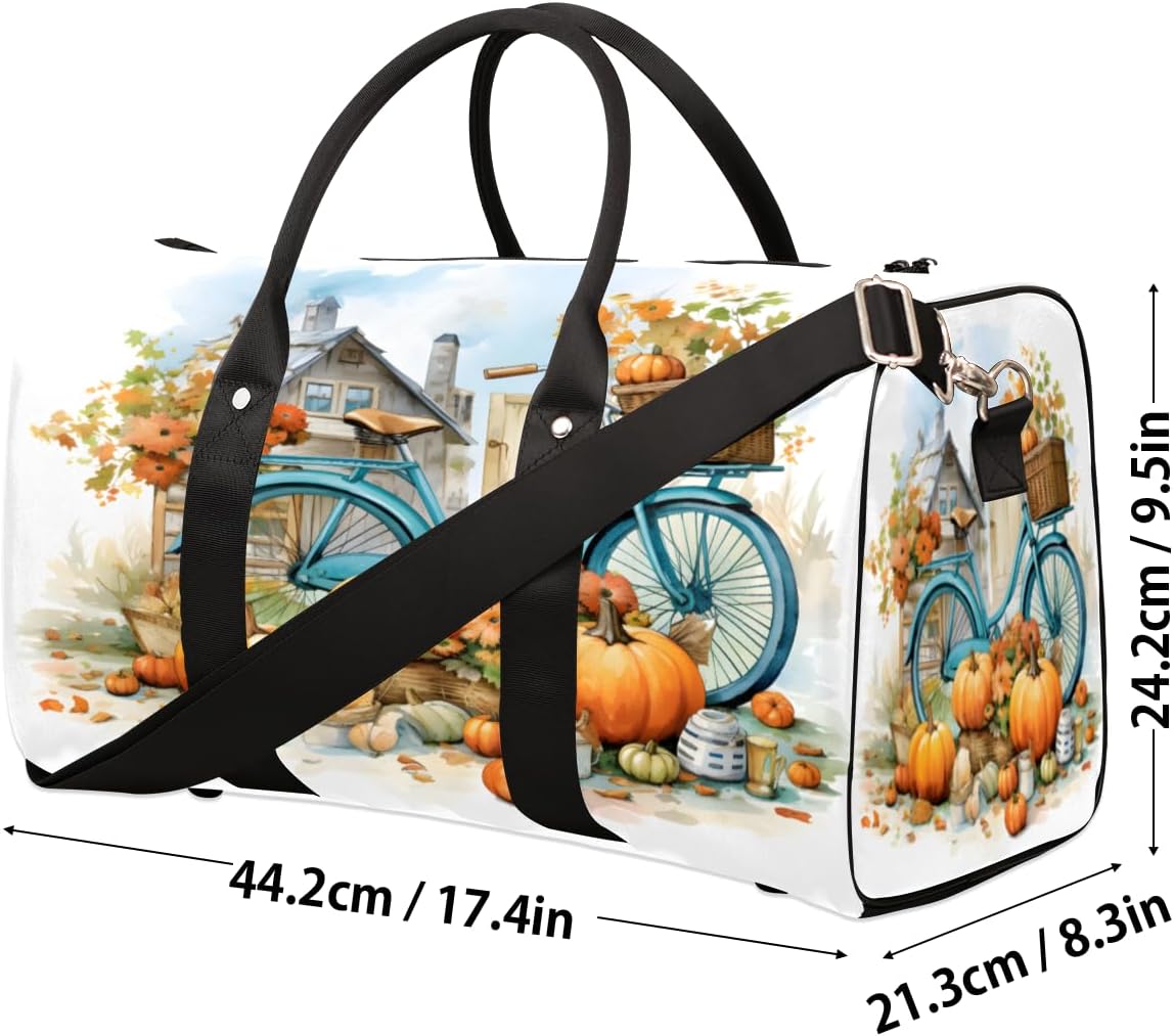 Watercolour Pumpkin Bike Flower Leaf People Travel Duffel Bag for Women Men Large Capacity Overnight Weekender Bags for Lightweight Waterproof Sport Gym Bag for Workout Yoga Swim