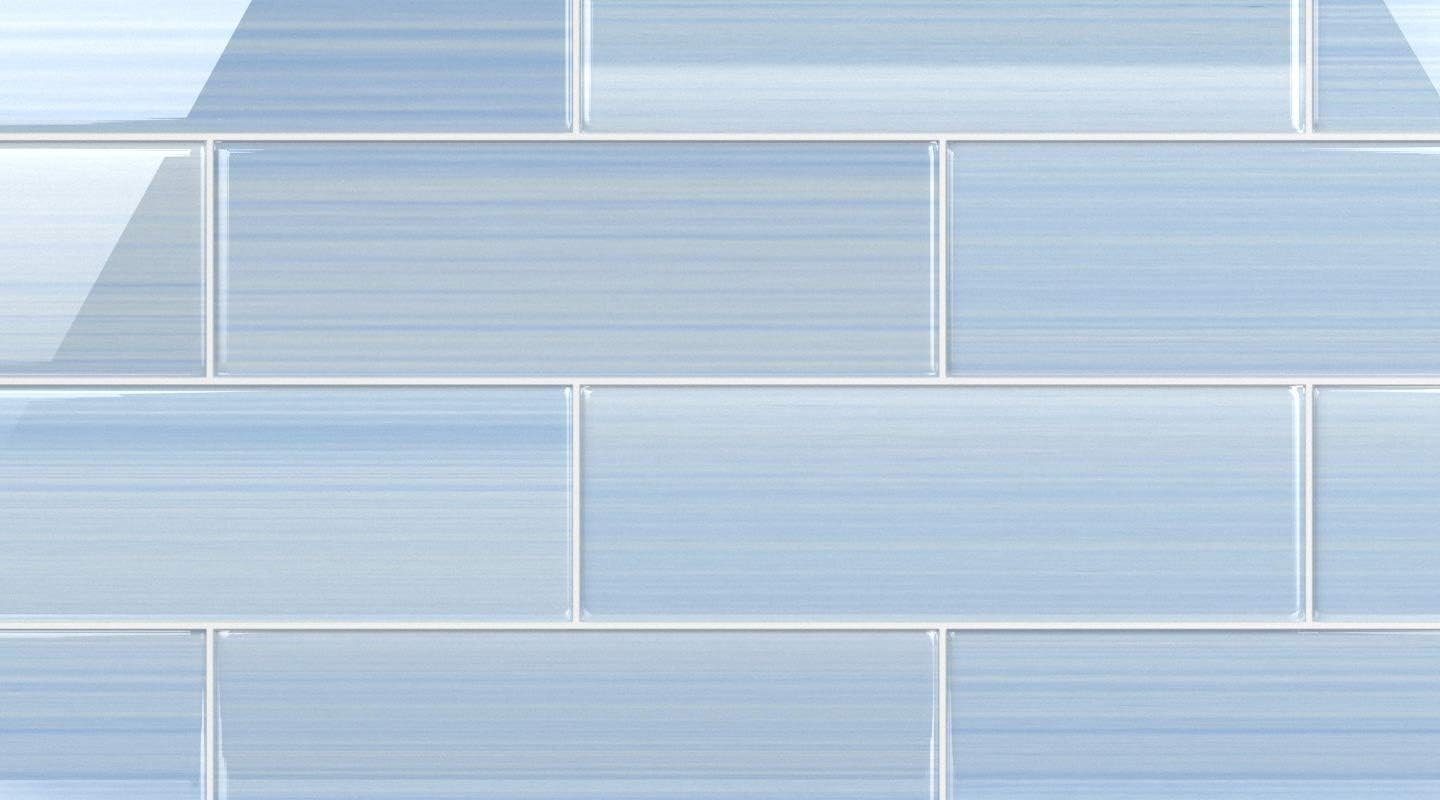 Big Blue Glass Subway Tile for Kitchen Backsplash or Bathroom/Showers, 4x12