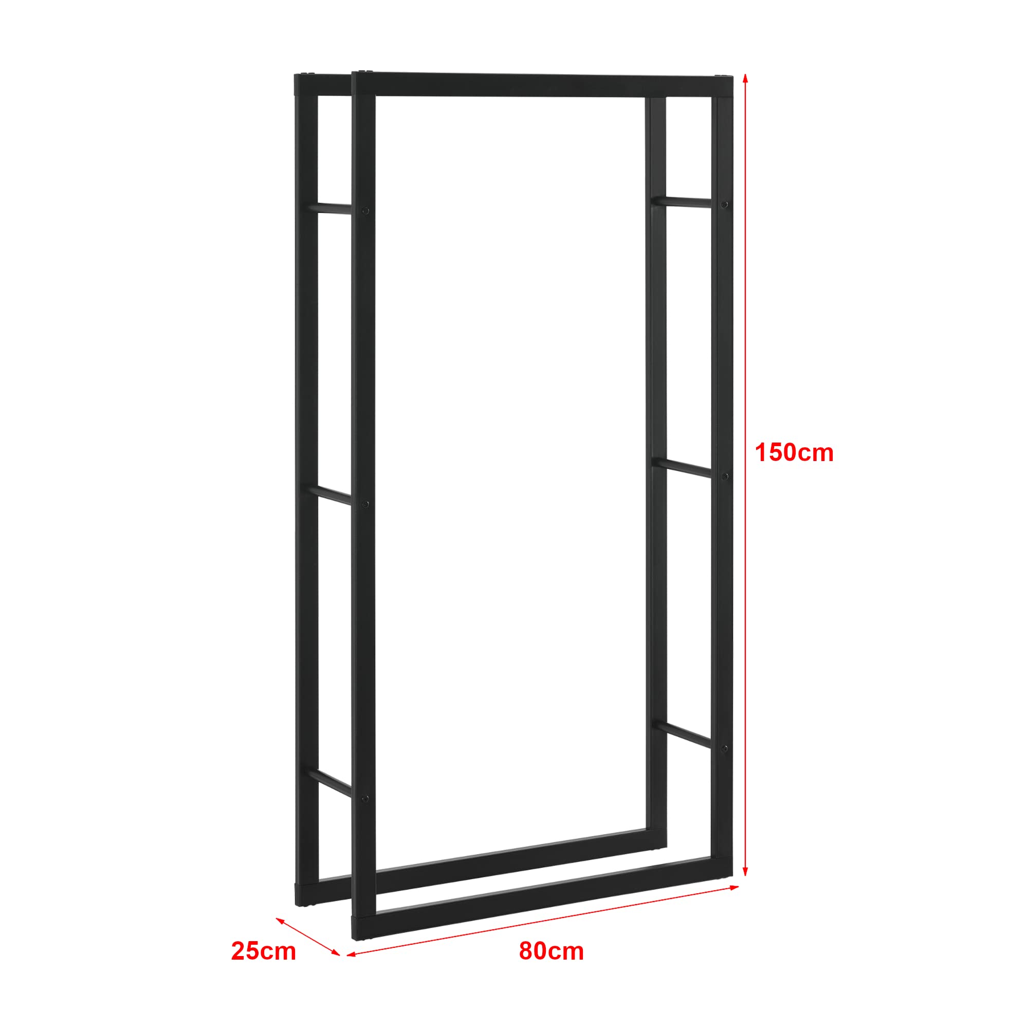 [en.casa] Soporte para Leña Organizador Leñero para Fogata Chimenea Estantería para Madera Interior/Exterior Acero - 80 x 25 x 150 cm - Negro