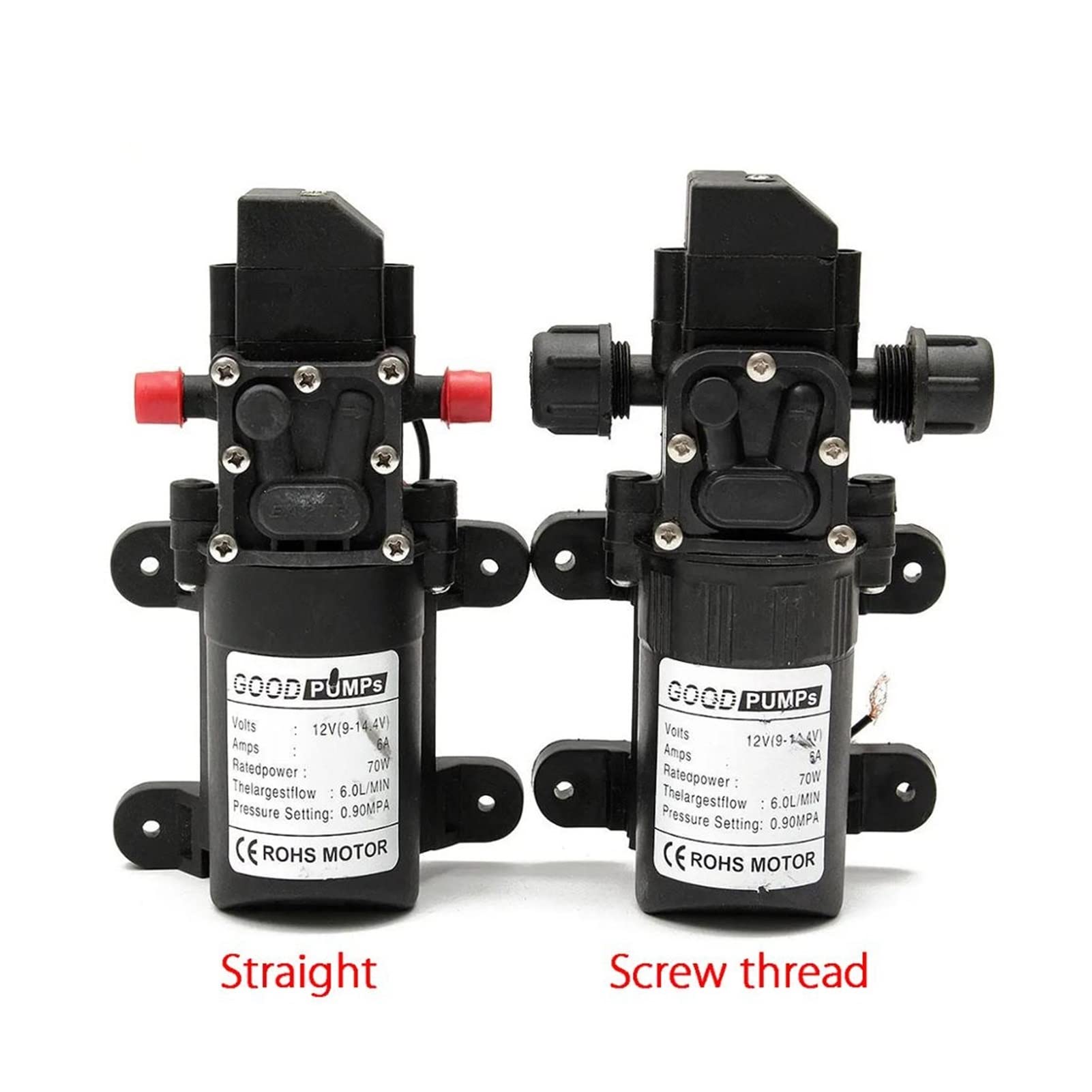 Bomba sumergible Bomba de agua ultra silenciosa Bomba de diafragma de alta presión for agua, for caravanas y barcos, 2 modelos, 12 V CC, 9-14,4 V, 6 A, 70 W, FL-3308, 130 PSI, 6 l/min(Type 1 Straight)