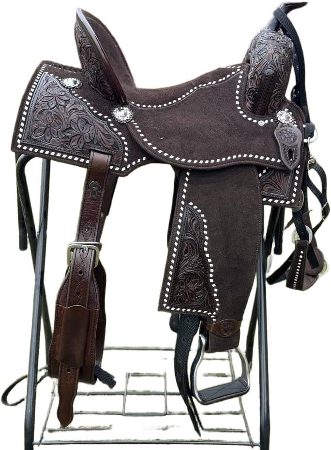 Leather Western Barrel Horse Saddle Handmade Premium Racing Comfort Riding Trail Equestrian Tooled Carved for Best Horse Riding Saddle Size: 10"-18" inches Seat, MO-ADW-183