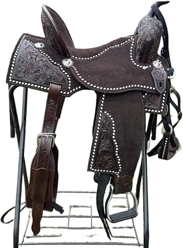 AD SADDLER Leather Western Barrel Horse Saddle Handmade Premium Racing Comfort Riding Trail Equestrian Tooled Carved for Best Horse Riding Saddle Size: 10