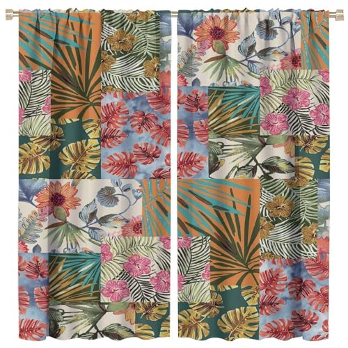 GoDazzling Tropical Plant Leaves Summer Blackout Window Curtains, Plant Jungle