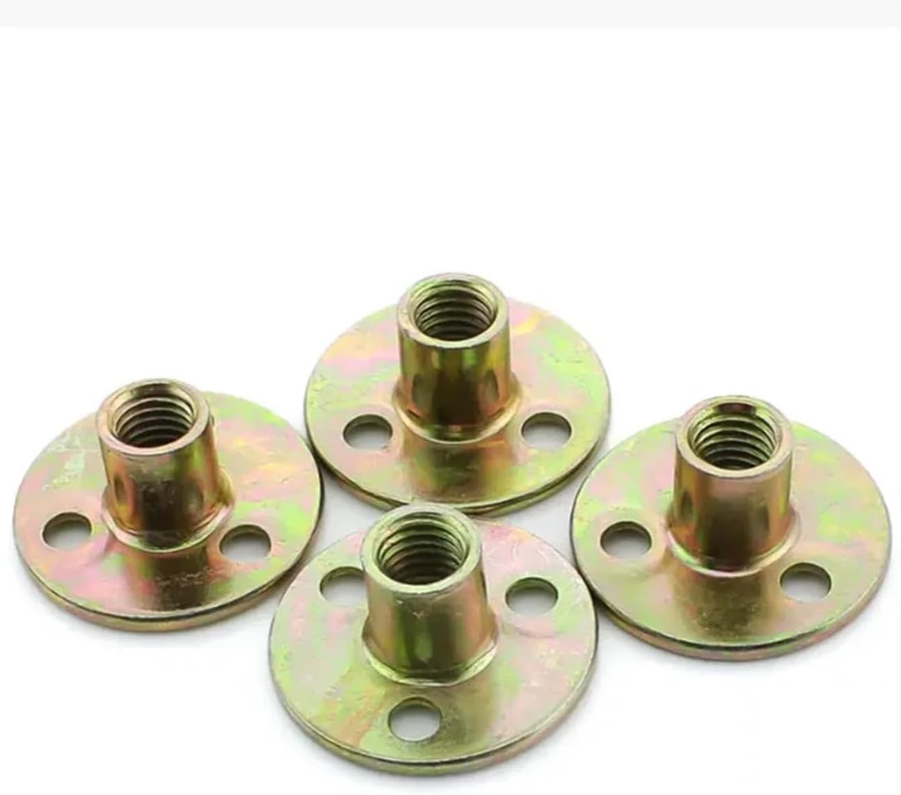 Colored Zinc Furniture Iron Plate Nut Sofa Foot Clamp Plate Lock Three Hole Galvanized Nut M6M8M10M12(Yellow)