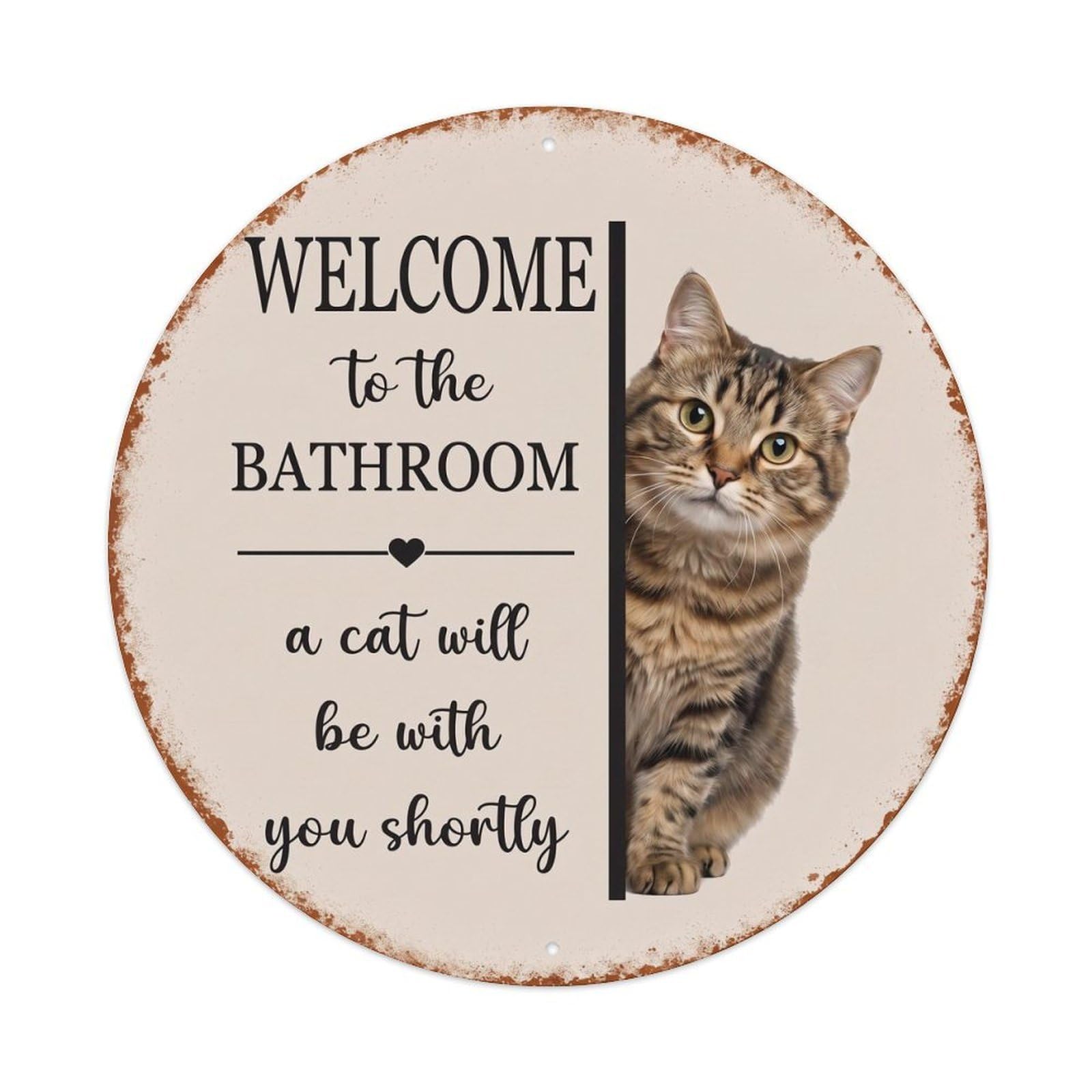 Vintage WELCOME To The BATHROOM Manx Cat Metal Tin Sign