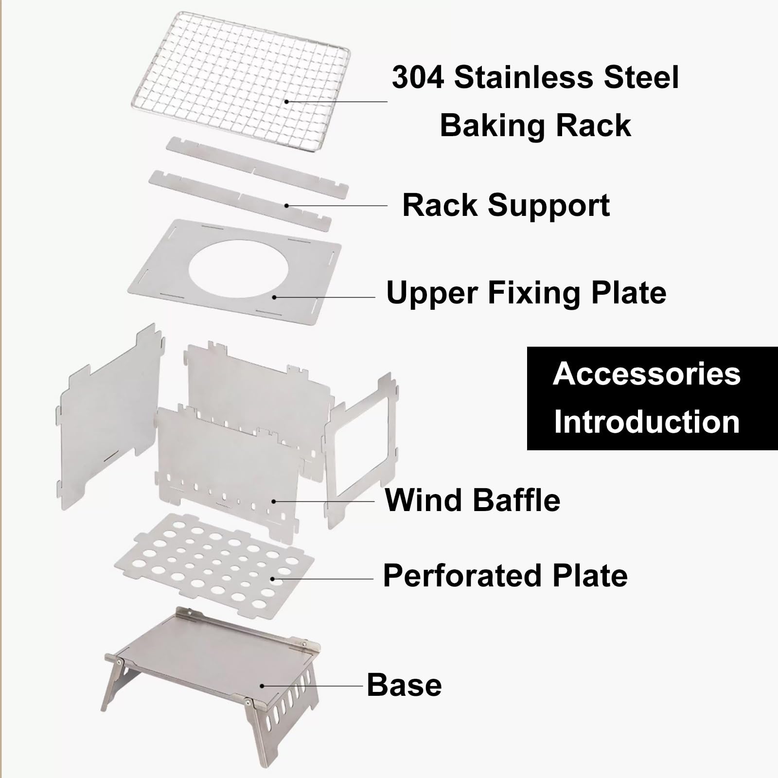 Cucine da Campeggio Realizzato in Acciaio Inox 430 Include Griglia Mini Barbecue Portatile Carbonella Gambe Pieghevoli Adatto per Attività All'aperto e Campeggio