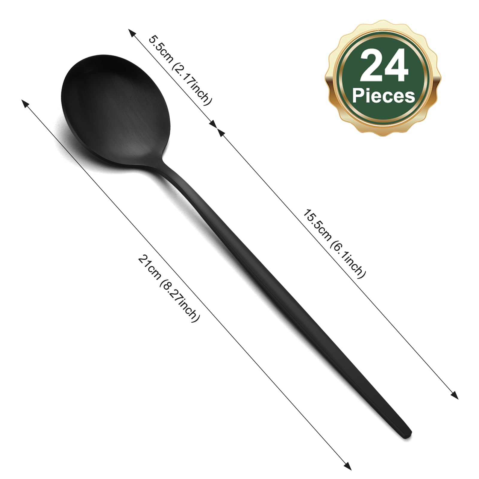 Set 24 Cucchiai Da Tavola In Acciaio Inox Nero - Eleganti E Lavabili In Lavastoviglie - Foto 5