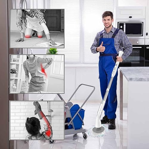 Miniatura 2 de Cepillo de limpieza eléctrico con brazo de extensión ajustable, 4 cabezales de limpieza reemplazables, limpiador de ducha eléctrico para baño,