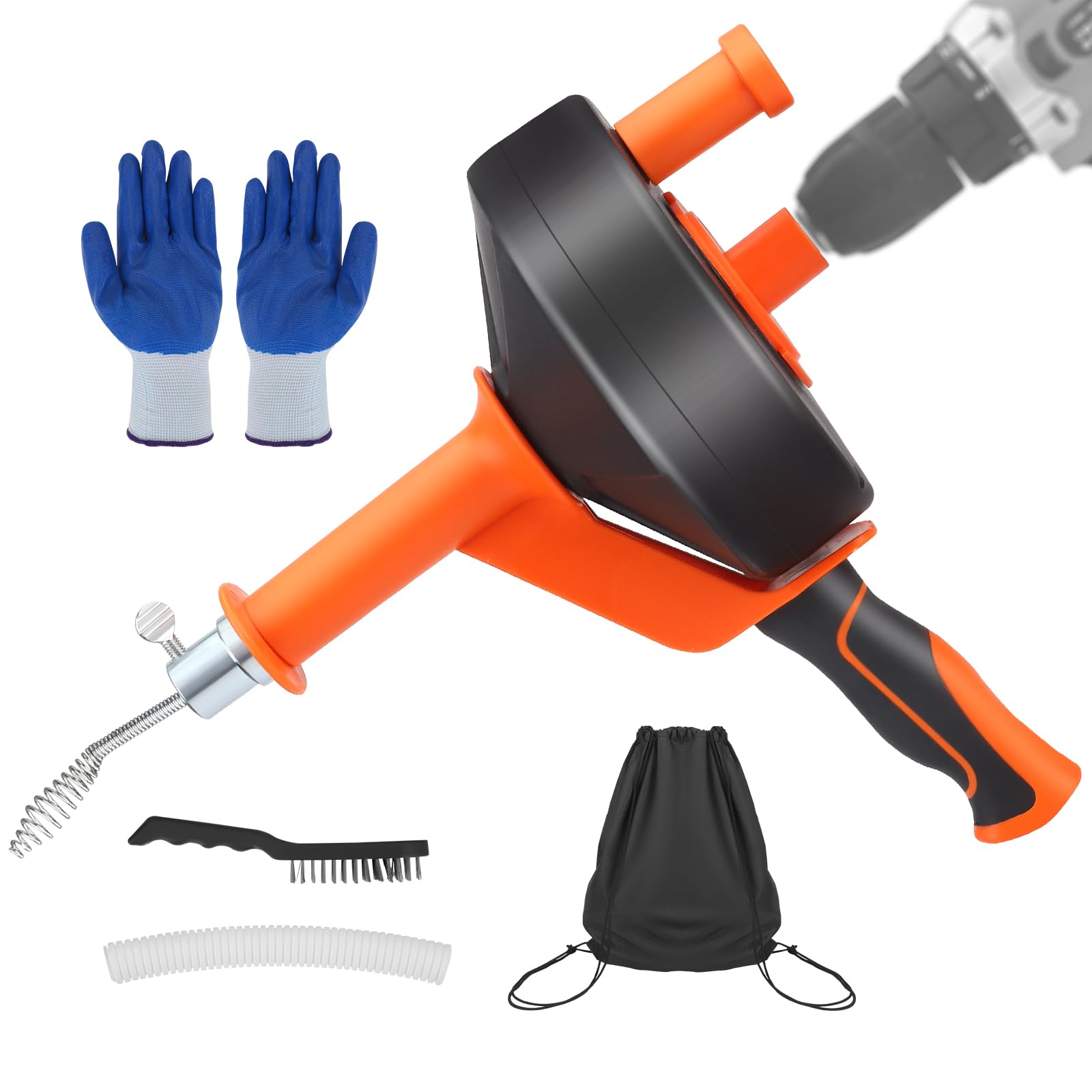 Desatascador Tuberias Profesional,10M Flexible Espiral Desatascar Tuberias para Fregaderos de Cocina, Baños y Duchas. Lncluye Guantes,Bolsa,Cepillo